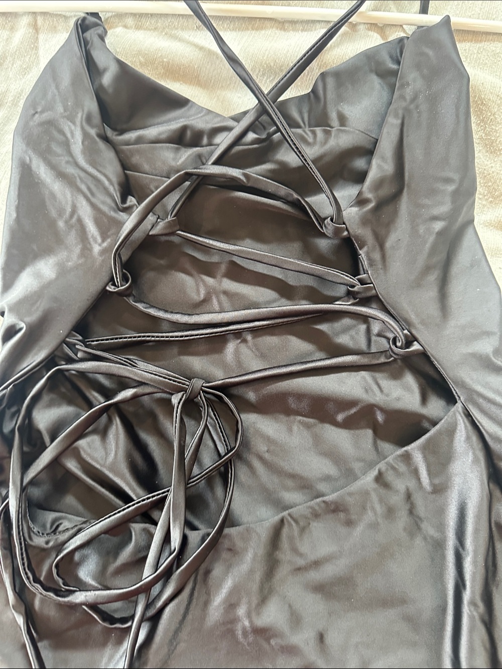 Black Satin Lace-Up Slip Dress